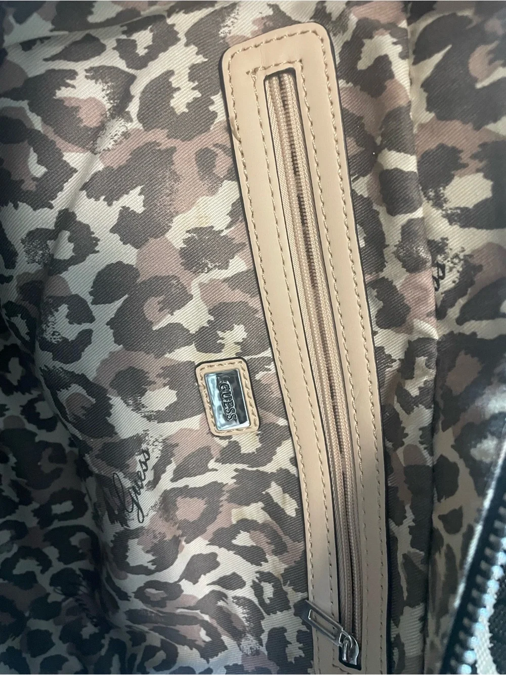 GUESS Zebra-Print Tote with Flower Charm Bag Purse Stylish